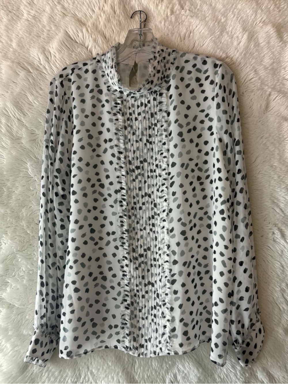 Karl Lagerfeld Women's White and Black Dot Pleated Front Blouse